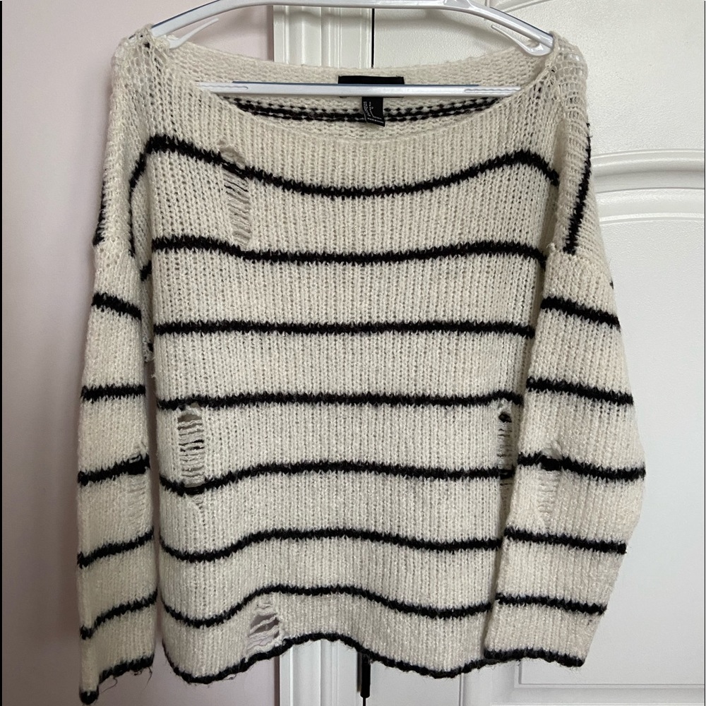 Striped distressed sweater